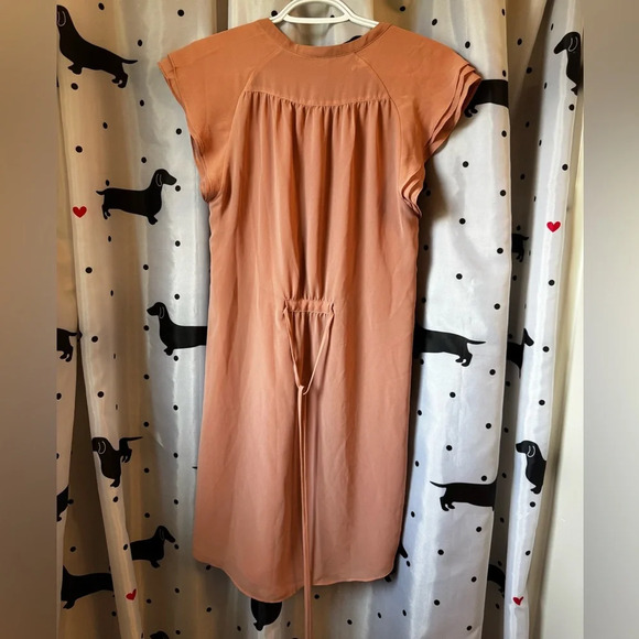 Peachy Pink Mini Sundress with V-Neck Flutter Sleeves - Picture 4 of 5